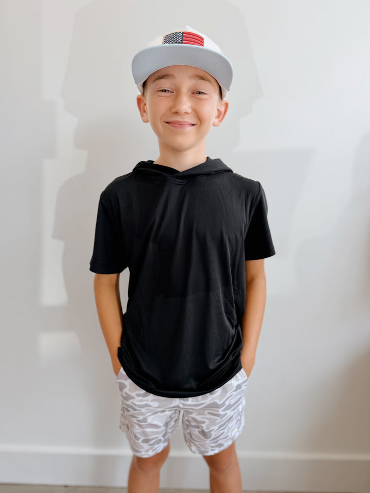 Youth Black Short Sleeve Perf Hoodie