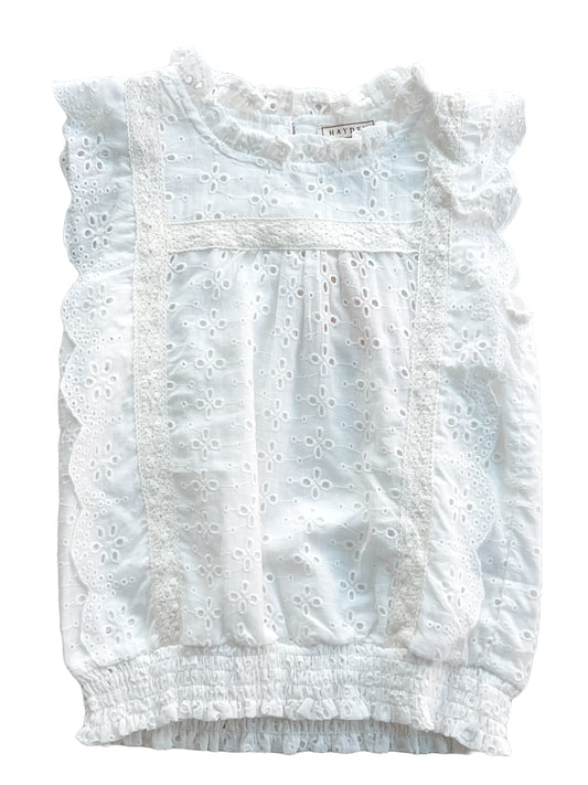 Girls Eyelet Ruffled Sleeveless Top