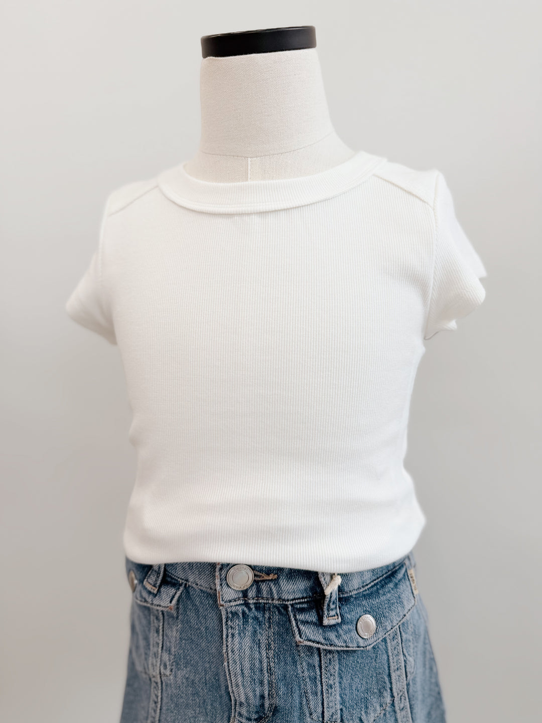 Rib Exposed Cap Sleeve Tee
