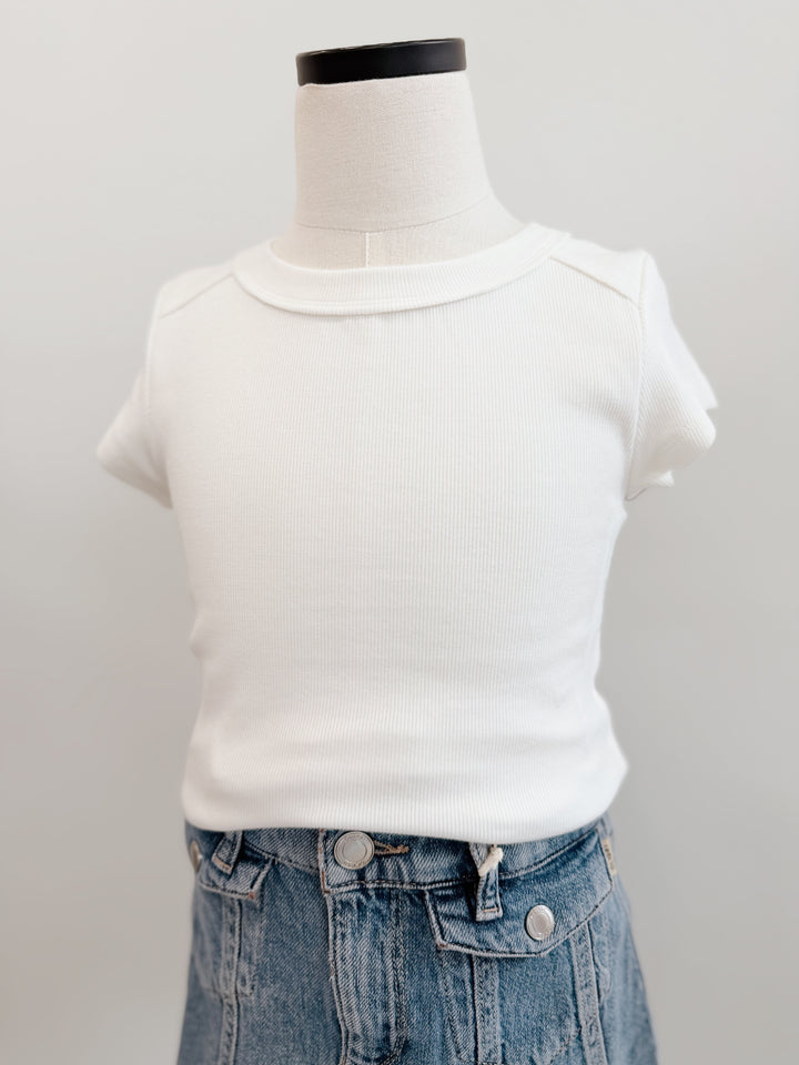 Rib Exposed Cap Sleeve Tee
