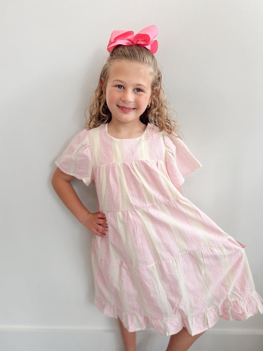 Girls Mix Stripe Tiered Dress
