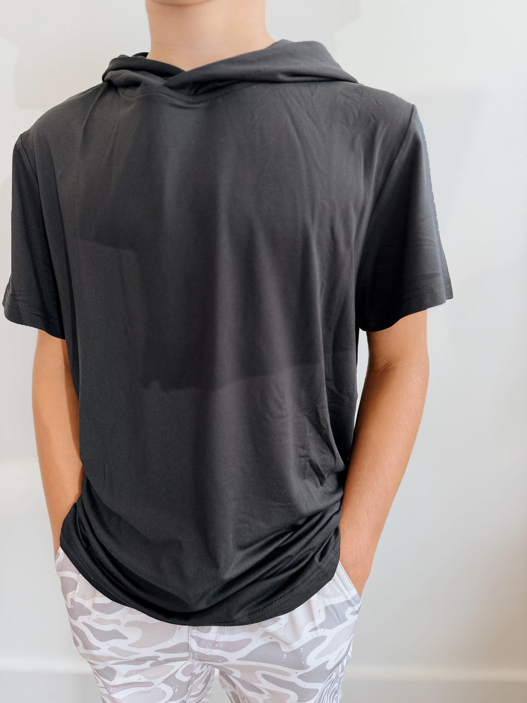 Youth Black Short Sleeve Perf Hoodie