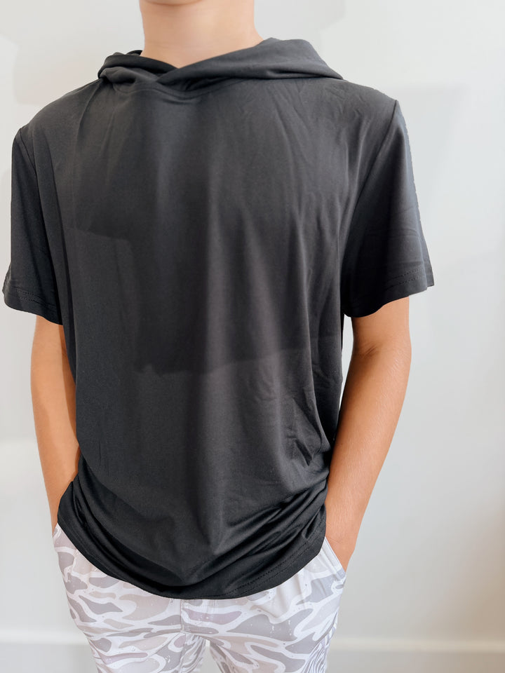 Youth Black Short Sleeve Perf Hoodie