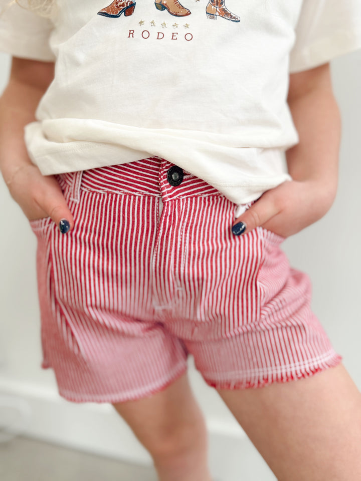 Cherry Stripe Denim Shorts