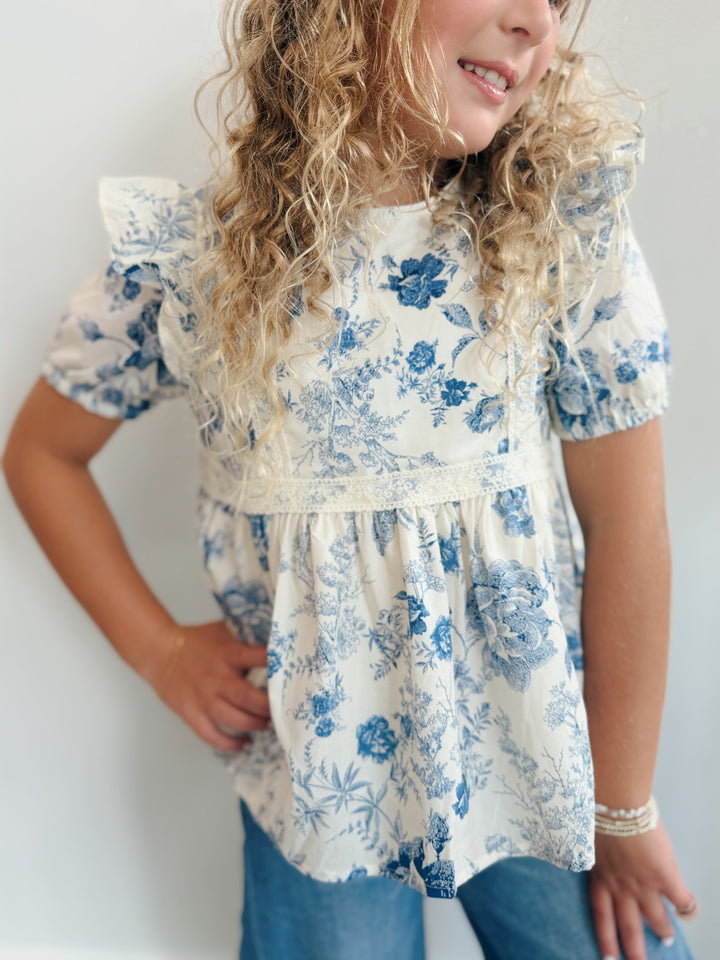 Girls Antique Floral Lace Top