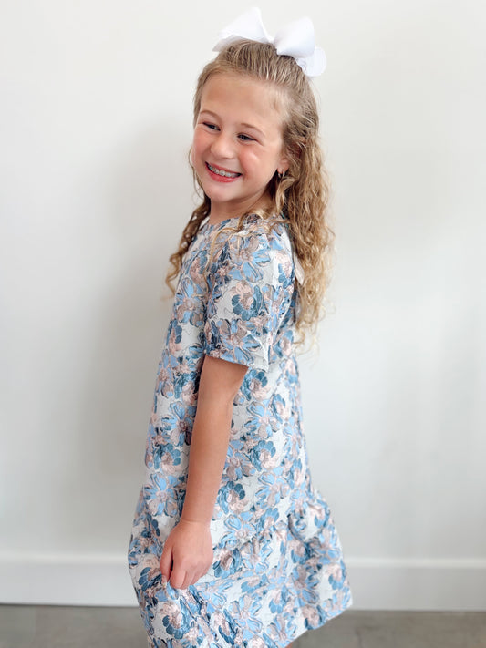 Girls Floral Jacquard Drop Dress