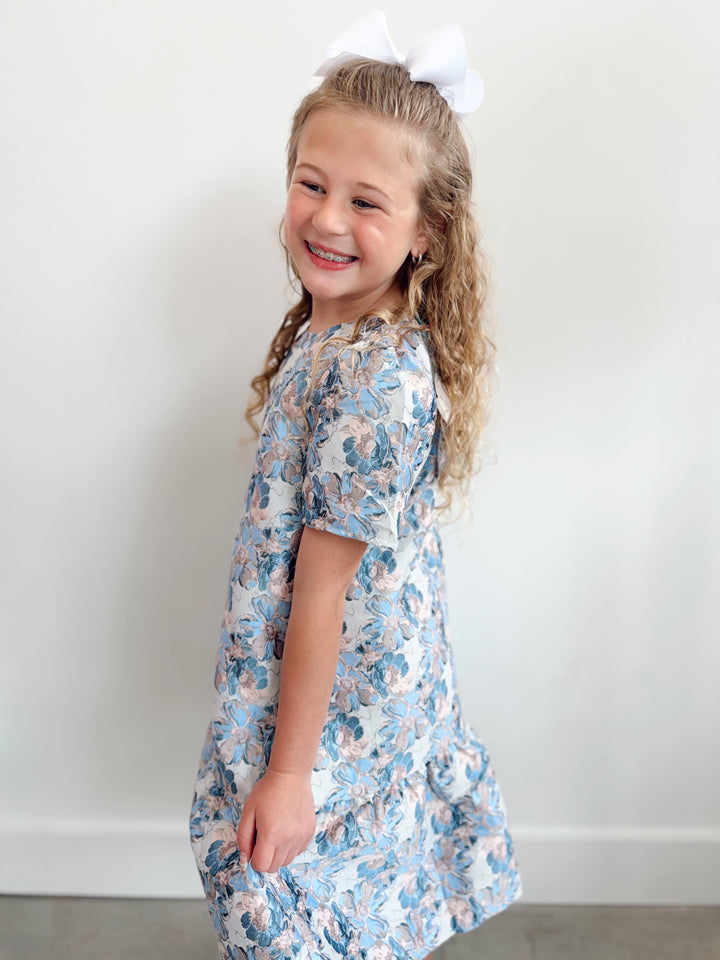 Girls Floral Jacquard Drop Dress