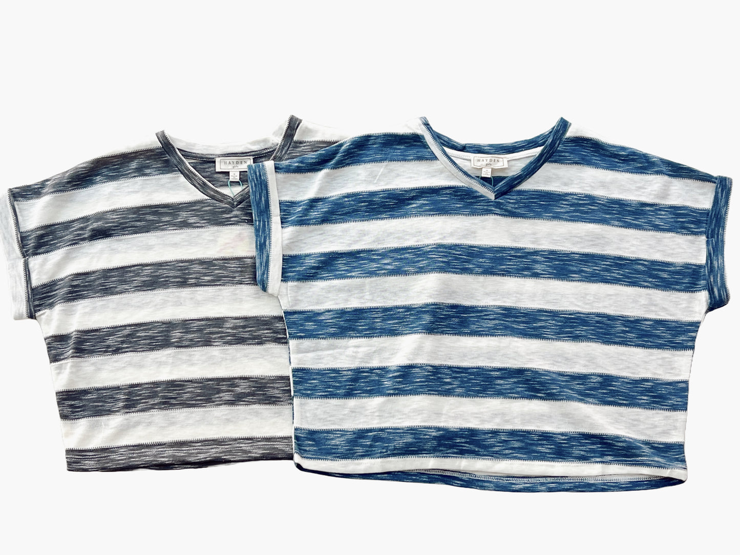 Girls Heathered Stripe V Neck Knit Top