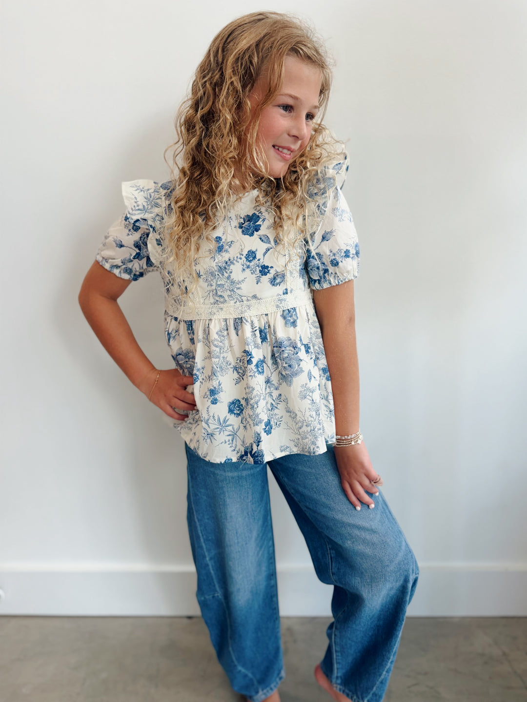 Girls Antique Floral Lace Top