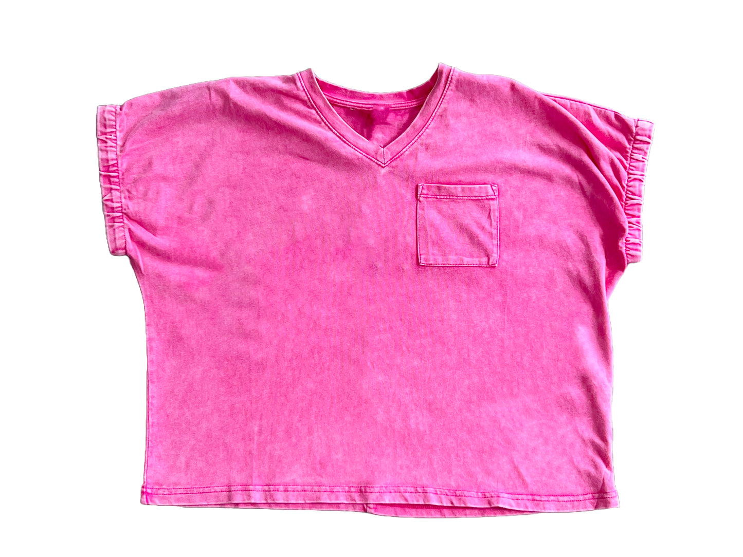 Garment Washed V Neck Elastic Tee