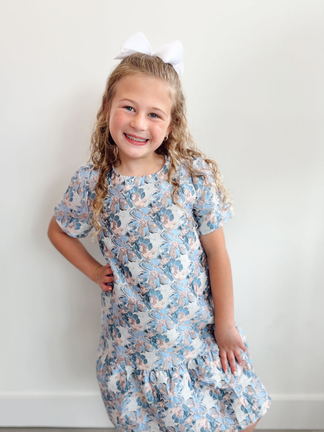 Girls Floral Jacquard Drop Dress