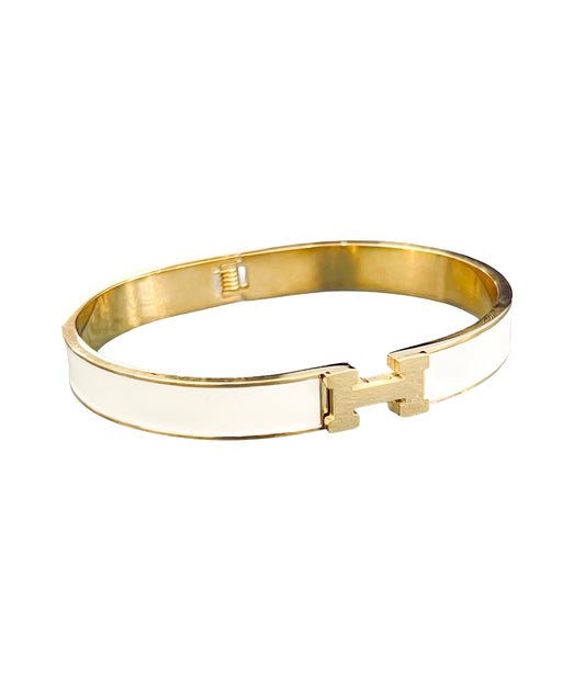 White & Gold Hinge Bangle