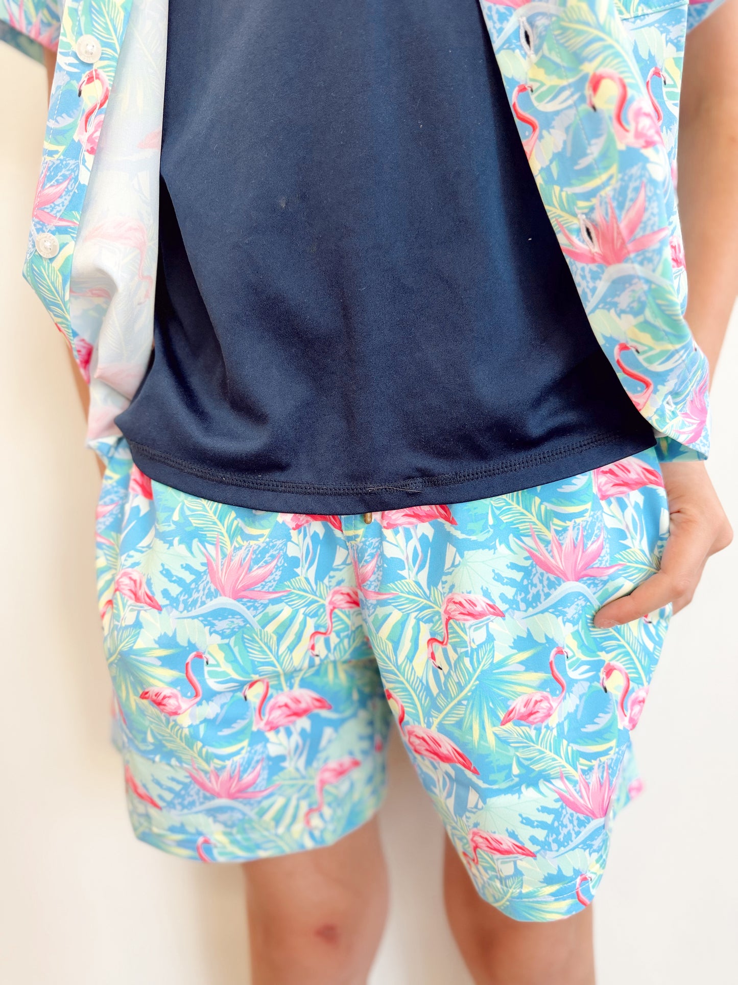 Boys Shordees Floral Flamingo Trunk