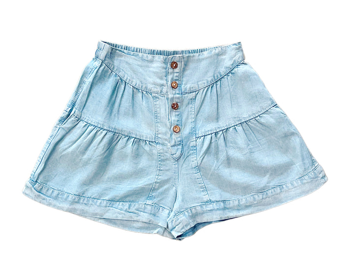 Button Tiered Wide Leg Shorts