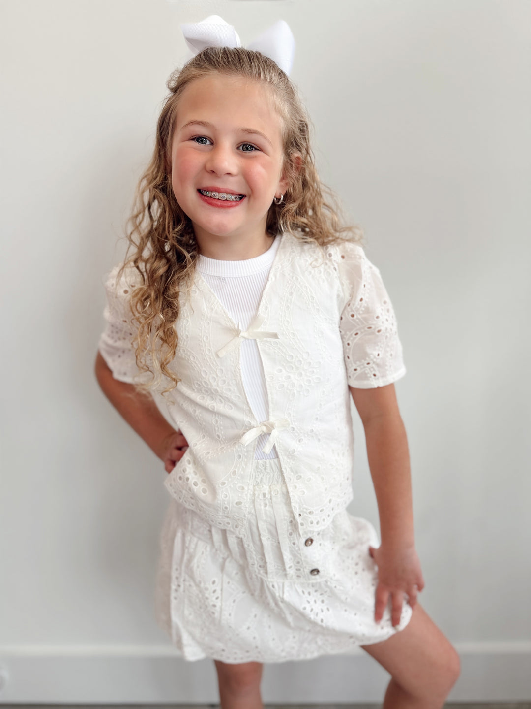 Girls Floral Eyelet Top