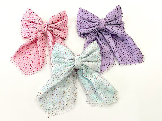 Jeweled Tulle Bow Tail Clip