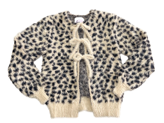 Fuzzy Cheetah Print Tie Cardigan
