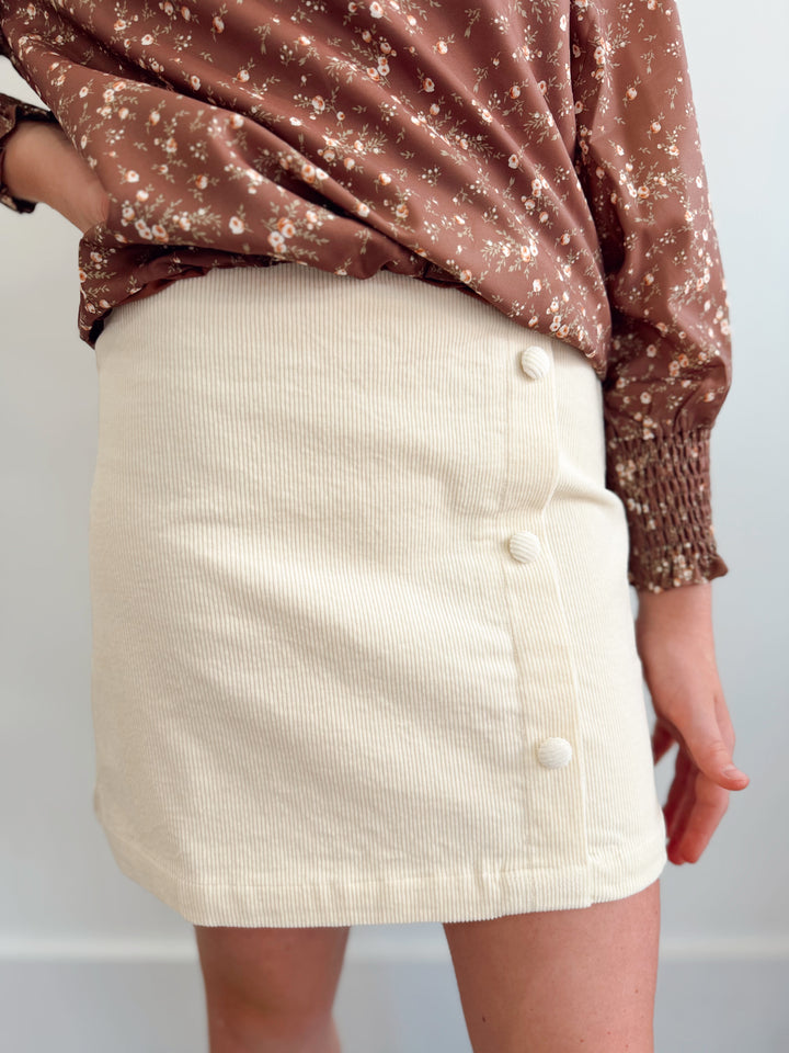 Reese Winter White Corduroy Skirt