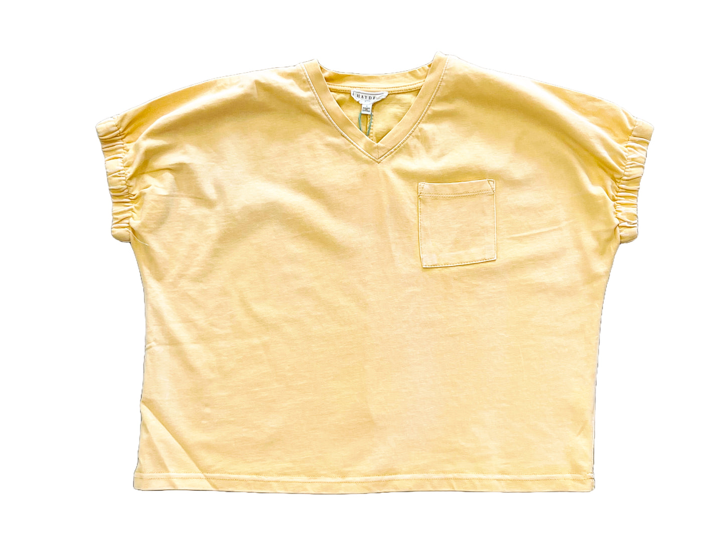 Garment Washed V Neck Elastic Tee