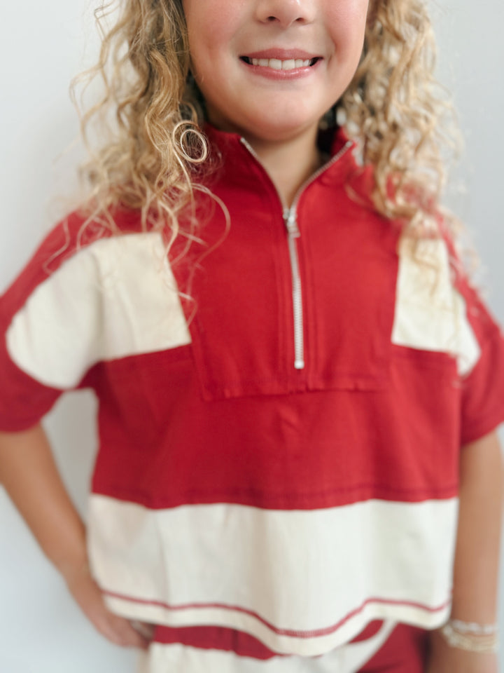 Girls Stripe Half Zip Top