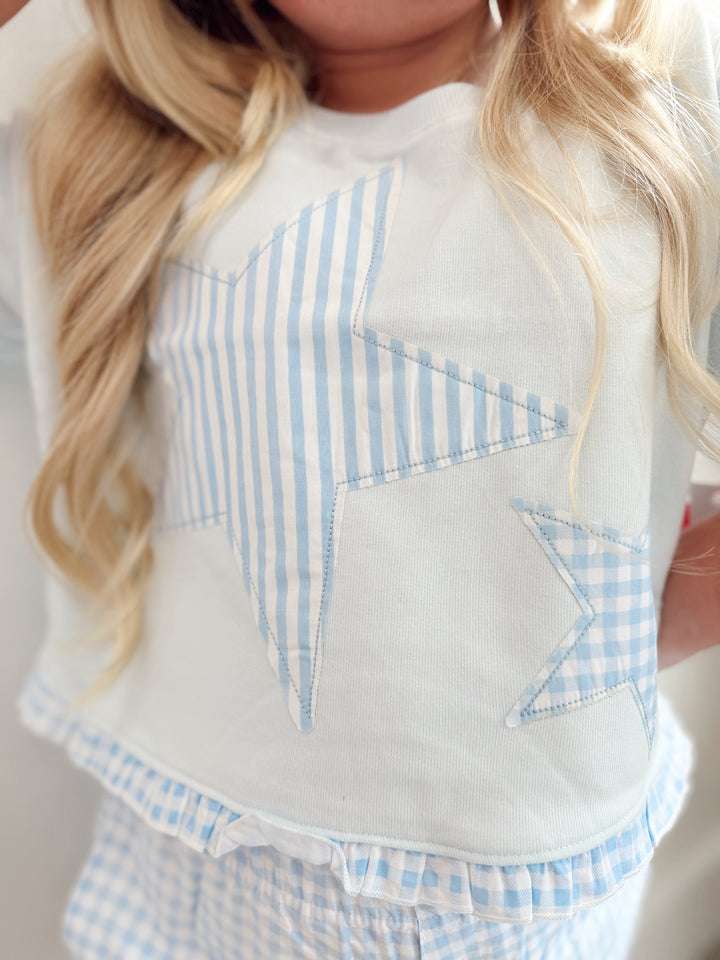 Star Applique Ruffle Hem Top
