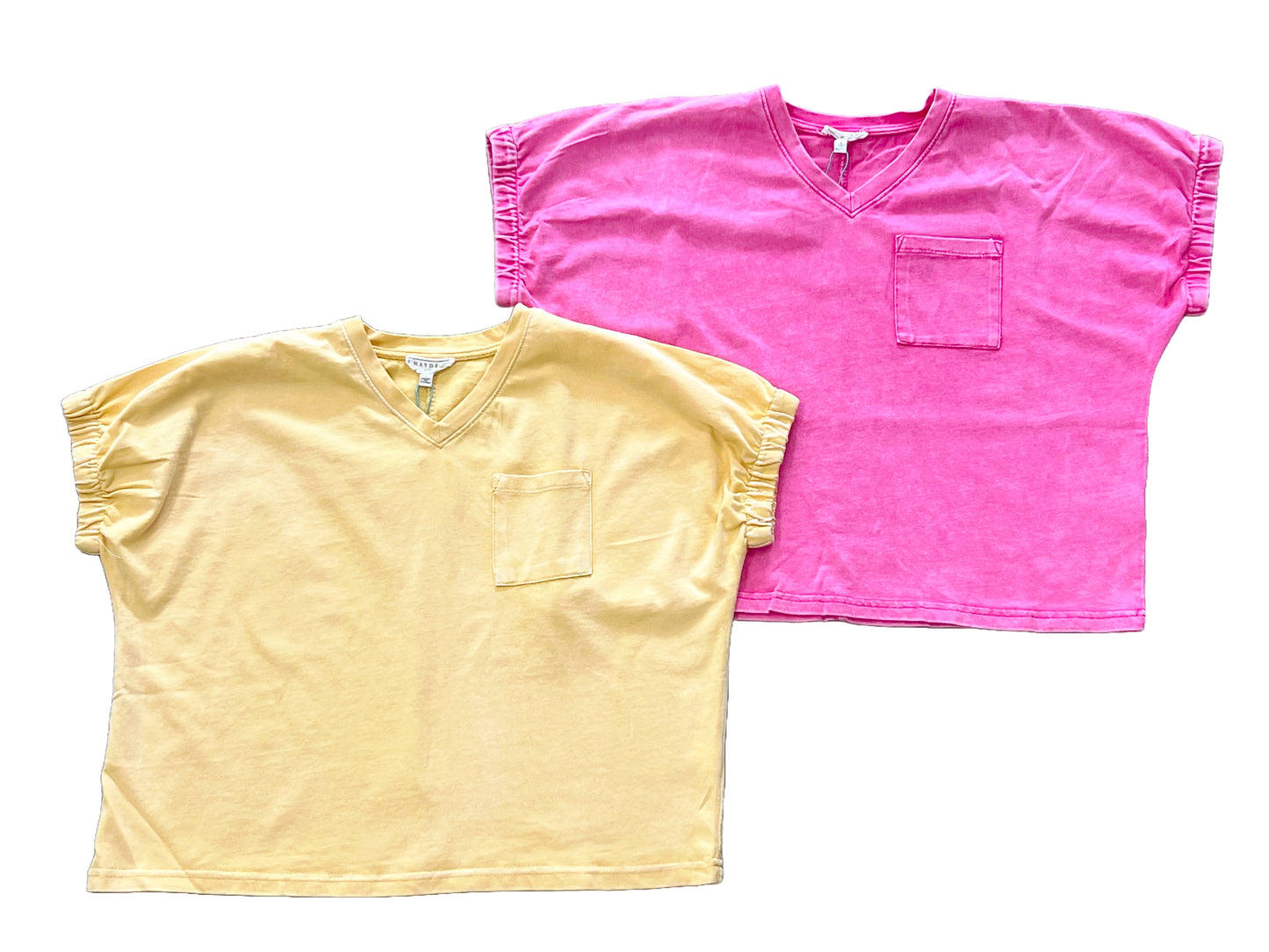 Garment Washed V Neck Elastic Tee