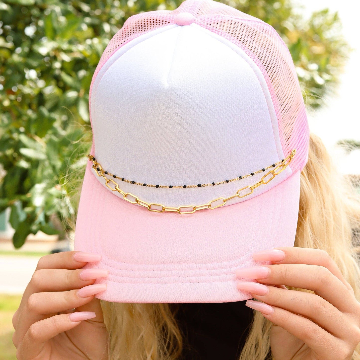 Trucker Hat Chain: Paperclip and Satellite Layered Chain Set