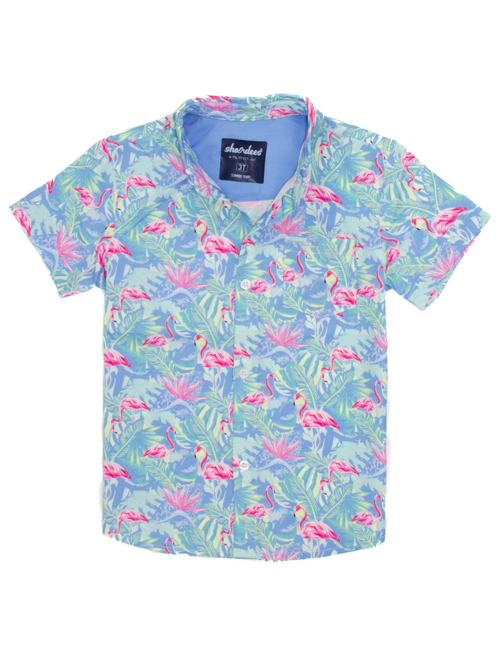 Boys Shordees Floral Flamingo Shirt